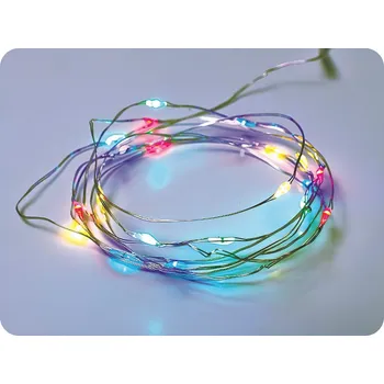 Vánoční dekorace LED dekorační řetěz 2m, 20LED, 2xAA, RGB, bez funkcí, stříbrná měď [X0120311]