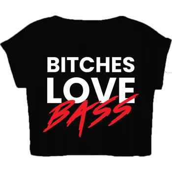 DNBMARKET.CZ Dámský Crop Top černý | Bitches love BASS Velikost: S