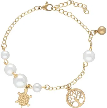Náramek Doria Náramek s přívěsky a perličkami zlatý z oceli