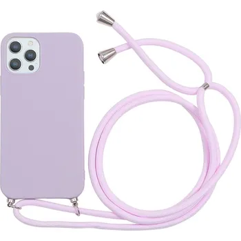 Pouzdro na mobilní telefon Silikonový kryt se šňůrkou a ochranou fotoaparátu pro iPhone 13 PRO Barva: Levandulová
