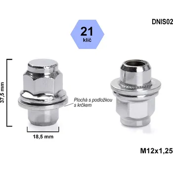 Matice na kolo Kolová matice M12x1,25 zavřená s plochou podložkou, klíč 21, DNIS02, výška 37,5 mm