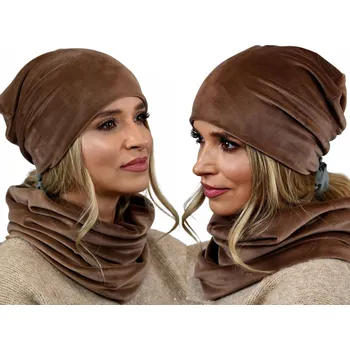 Čepice Fashionweek Dámský velurový set: čepice + trubička-šála ZIZI-BV Barva: Mocca