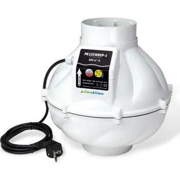 Domácí ventilátor Prima Klima Whisperblower PK125 MES, 460 m3/h (PK125 WSHP-L) (Výkonný, jednorychlostní ventilátor Prima Klima PK125 MES s maximálním výkonem až 460m3/h. Prémiový švýcarský motor, evropská výroba, super tichý chod.)