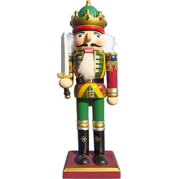 Vánoční dekorace Louskáček Král s mečem dřevěná figurka (zmenšená napodobenina krušnohorského Louskáčka na ořechy)