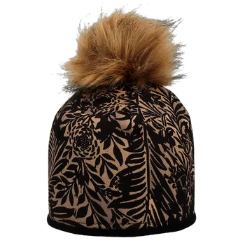 Kojenecká čepice RDX Dívčí podšitá čepice Merino s bambulí Listy Zlatá Vel. 7