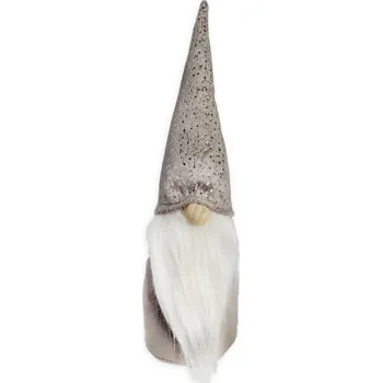 Vánoční dekorace Skřítek se třpytivou čepicí 25 cm - šedý