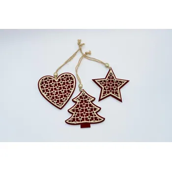 Vánoční dekorace Dekorace závěsná - Vánoční motiv dřevěný 8 cm, mix / 1ks