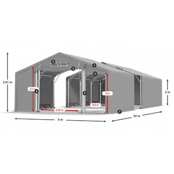 Zahradní stan Skladový stan celoroční 5x20x2m nehořlavá plachta PVC 600g/m2 konstrukce POLÁRNÍ
