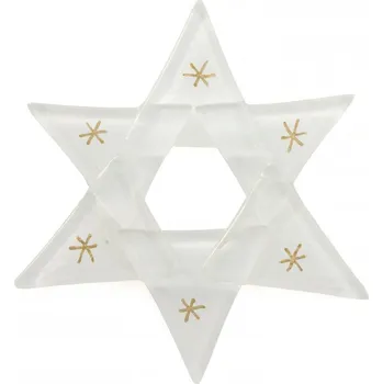 Vánoční ozdoba Vánoční skleněná ozdoba hvězda bílá 01 - zlaté hvězdičky