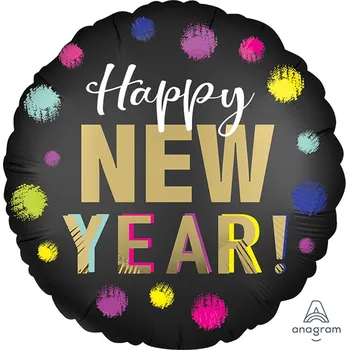 Party dekorace Šťastný nový rok fóliový balónek, puntíky, 18 palců
