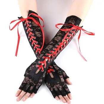 Dámské erotické rukavice Krajkové rukavice, dlouhé, šněrovací Červená