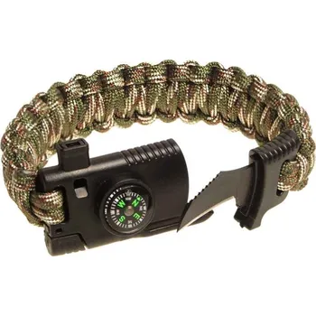 Vybavení pro přežití Paracord náramek s kompasem a nožem woodland (taktický náramek na přežití)