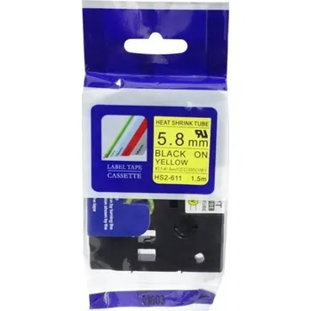 Počítačové příslušenství Alternativní páska Brother HSe-611, 5,8mm x 1,5m, černý tisk / žlutý podklad