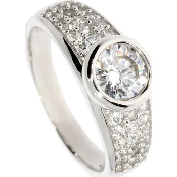 Prsten Zlatnictví Helios Výrazný prstýnek z bílého zlata se zirkony Velikost: 54, Váha: 4,20g