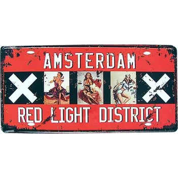 Plechová cedule Cedule plechová SPZ retro AMSTERDAM red light district (dobová tabule - evidenční značka Amsterdamu)