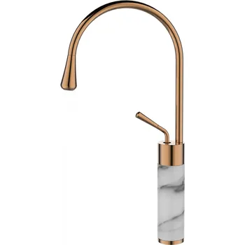 Vodovodní baterie Invena Gabro, vysoká umyvadlová baterie, bílá-měděná, INV-BU-33-W18-V