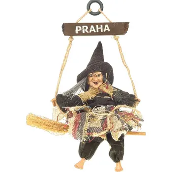 Party dekorace Striga na koštěti Praha 25cm (halloweenská dekorace)