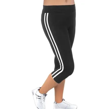 Dámské legíny Krátké legíny s bílými pruhy černé (Legíny na běhání)