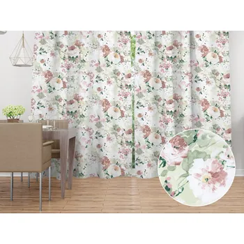 ubrus Dekorační závěs PM-018 Malované květy na zeleném 145x140 cm