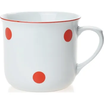 Český porcelán, Dubí Porcelánový hrnek Vařák, červené puntíky s červenou linkou - 650 ml