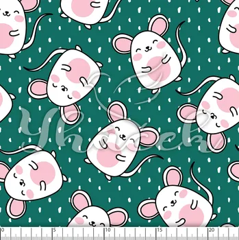 Zakázkový tisk, softshell, kočárkovina... Myšky na zelené Látky k tisku: Kočárkovina