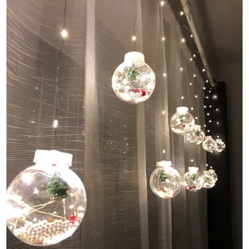 Vánoční dekorace LED světelná záclona kouličky stromeček - 8 ks/3,8 m bílá studená