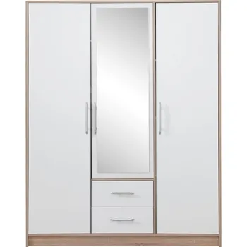 Šatní skříň Šatní skříň SMART SRL2 se zrcadlem, dub sonoma / bílá lux, 150 cm, skladem