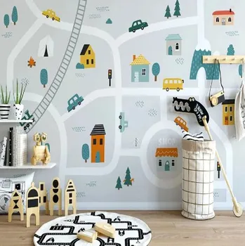 Fototapeta Solution Media 3D tapeta - Malovaná autíčka a domy MU3650 6 - Samolepící tapeta - 380-450g/m2