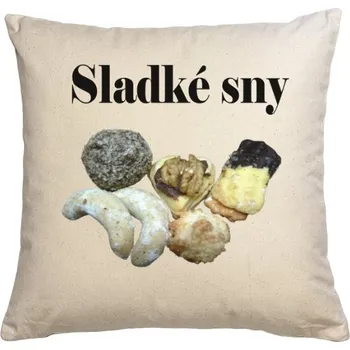 Polštář Polštář bavlněný s potiskem originální Vánoční polštář sladké sny-cukroví