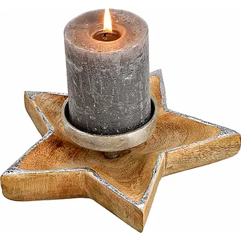 Svícen Svícen Hvězda z mangového dřeva barva stříbra 7 x 20 cm