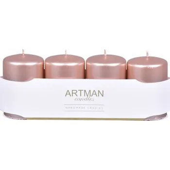 Svíčka PartyDeco Svíčky adventní 4 x 8 cm 4 ks pudrově růžové/metalické