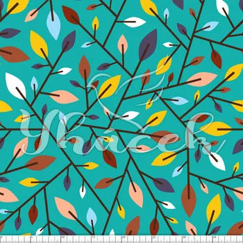 Zakázkový tisk, softshell, kočárkovina... Geometrické lístky na tyrkysové Látky k tisku: Fleece