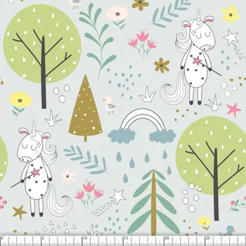 Zakázkový tisk, softshell, kočárkovina... Magický jednorožec na mentolové Látky k tisku: Microfirba