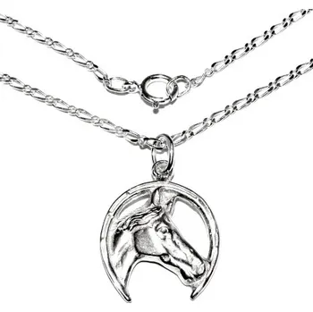 Přívěsek Stříbrný přívěsek podkova s koněm na řetízku - P55/figaro 1:1 (Sada přívěsek podkova s koněm na řetízku )