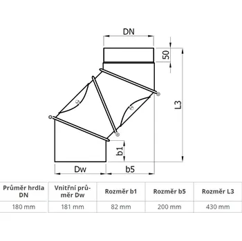 Kouřovod Koleno regulovatelné 4 segmentové s čistícími otvory ( 180 mm)
