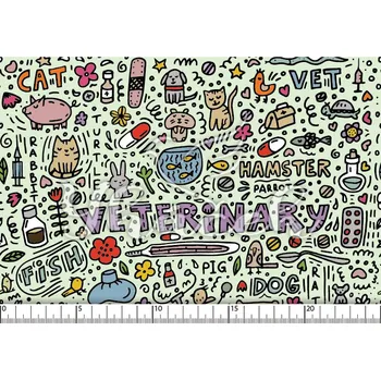 Zakázkový tisk, softshell, kočárkovina... Veterinář na zelenkavé Látky k tisku: Microfirba