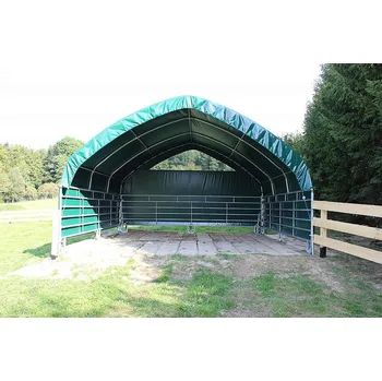 Mobilní přístřešek 6x6 m na ohradových panelech Uzavření přední stěny (panel 3m a panel s brankou 3m)