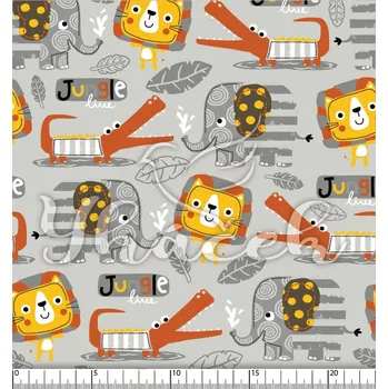 Zakázkový tisk, softshell, kočárkovina... Geometrická jungle na šedé Látky k tisku: Microfirba