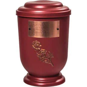 Smuteční dekorace Pohřební Plastová urna na popel, oválné oblé víčko, červená, štítek č. 53, 100 x 50, růže
