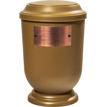 Smuteční dekorace Pohřební Plastová urna na popel, oválné prohlé víčko, zlatá, štítek č. 53, 100 x 50, bez výzdoby