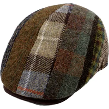Čepice Fiebig - Headwear since 1903 Pánská zimní hnědá vlněná bekovka - Fiebig - Harris Tweed (patchwork) Velikost: 57 cm (M)