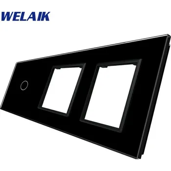 vypínač WELAIK trojnásobný skleněný panel 1+zás+zás - černý