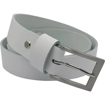 Opasek opaskujse Kožený opasek, bílá kůže, spona hranatá leštěná, pochromovaná Délka opasku: 75 cm