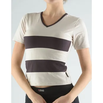 Gina Tričko krátký rukáv s V výstřihem 98020P Písková-melta S