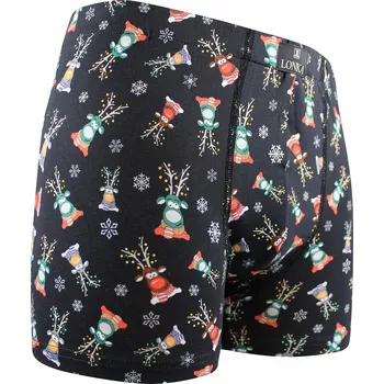 Trenýrky LONKA pánské vánoční boxerky s kratší nohavičkou Kevin Barva: ČERNÁ SOBÍCI, Velikost: M