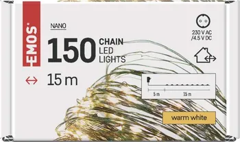 Vánoční osvětlení EMOS ZY1917T světelný řetěz 150 LED teplá bílá