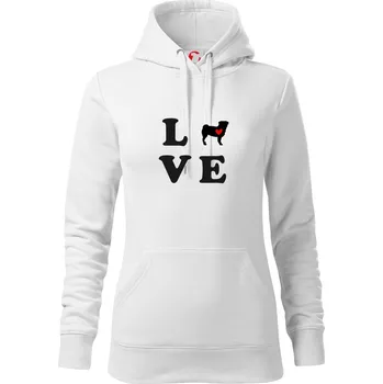 Dámská mikina Mops love - Mikina dámská Cape s kapucí - XS ( Bílá )