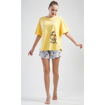 Dámské pyžamo dámské pyžamo šortky Vienetta Secret Kocour Barva: žlutá, Velikost: XL