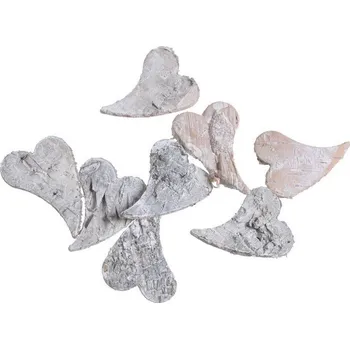 DEKORACE - SRDCE, březová kůra 6 cm bělená Kusy: 1 balení / 48 ks