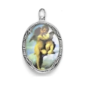 Šperk Stříbrný přívěsek porcelánový medailon anděl - P158 A2 (Stříbrný přívěsek medailon andělé)